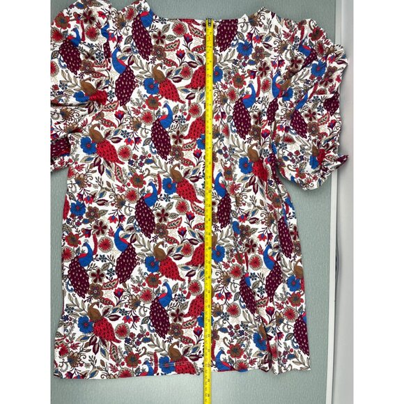 WOMEN LOFT Peacock Ruffle Cinched Sleeve V-Neck Top M - Picture 11 of 15